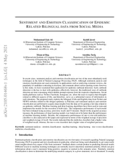 Sentiment and Emotion Classification of Epidemic Related Bilingual data
  from Social Media