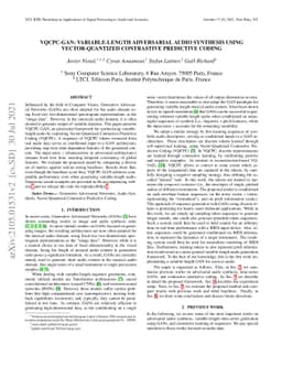VQCPC-GAN: Variable-Length Adversarial Audio Synthesis Using
  Vector-Quantized Contrastive Predictive Coding
