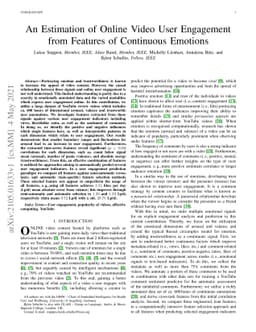 An Estimation of Online Video User Engagement from Features of
  Continuous Emotions