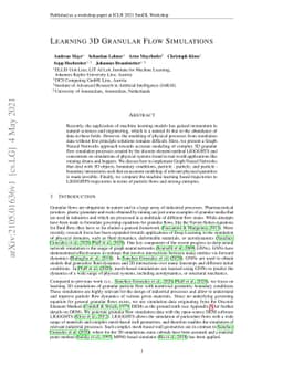Learning 3D Granular Flow Simulations