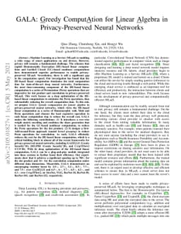 GALA: Greedy ComputAtion for Linear Algebra in Privacy-Preserved Neural
  Networks