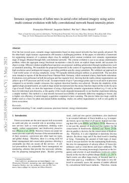 Instance segmentation of fallen trees in aerial color infrared imagery
  using active multi-contour evolution with fully convolutional network-based
  intensity priors