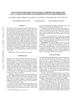 End-to-End Diarization for Variable Number of Speakers with Local-Global
  Networks and Discriminative Speaker Embeddings