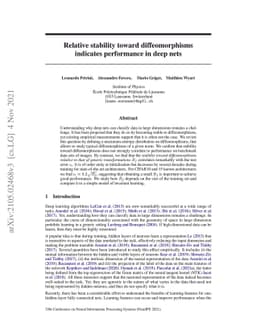 Relative stability toward diffeomorphisms indicates performance in deep
  nets
