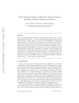 Metric Entropy Limits on Recurrent Neural Network Learning of Linear
  Dynamical Systems