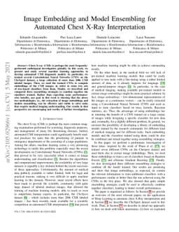 Image Embedding and Model Ensembling for Automated Chest X-Ray
  Interpretation