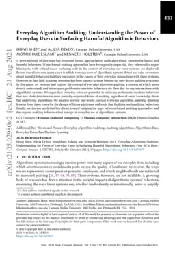 Everyday algorithm auditing: Understanding the power of everyday users
  in surfacing harmful algorithmic behaviors