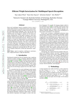 Efficient Weight factorization for Multilingual Speech Recognition