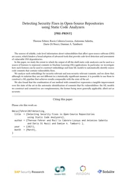 Detecting Security Fixes in Open-Source Repositories using Static Code
  Analyzers