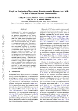 Empirical Evaluation of Pre-trained Transformers for Human-Level NLP:
  The Role of Sample Size and Dimensionality