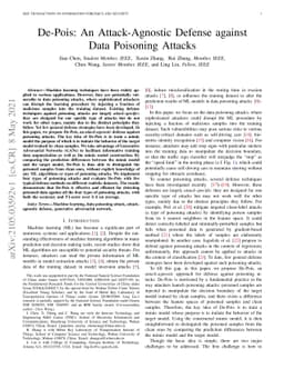 De-Pois: An Attack-Agnostic Defense against Data Poisoning Attacks