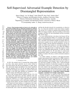 Self-Supervised Adversarial Example Detection by Disentangled
  Representation