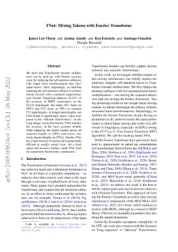 FNet: Mixing Tokens with Fourier Transforms