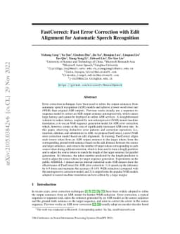 FastCorrect: Fast Error Correction with Edit Alignment for Automatic
  Speech Recognition