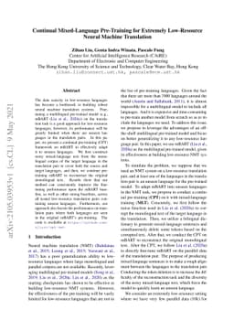 Continual Mixed-Language Pre-Training for Extremely Low-Resource Neural
  Machine Translation