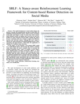 SRLF: A Stance-aware Reinforcement Learning Framework for Content-based
  Rumor Detection on Social Media