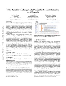 Wiki-Reliability: A Large Scale Dataset for Content Reliability on
  Wikipedia