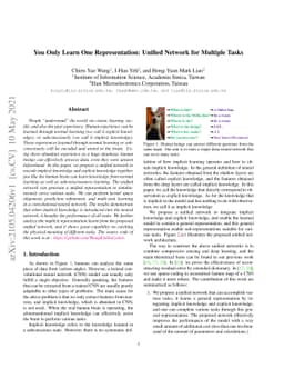 You Only Learn One Representation: Unified Network for Multiple Tasks