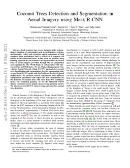 Coconut trees detection and segmentation in aerial imagery using mask
  region-based convolution neural network