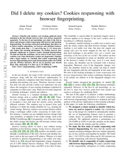 Did I delete my cookies? Cookies respawning with browser fingerprinting