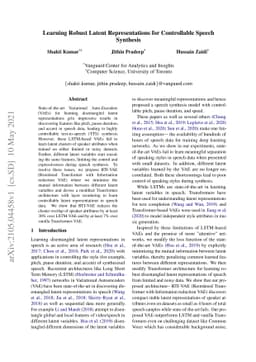 Learning Robust Latent Representations for Controllable Speech Synthesis