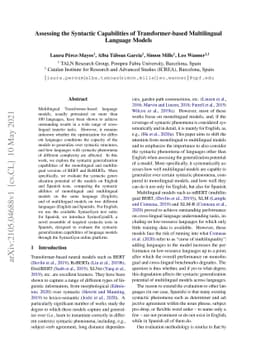 Assessing the Syntactic Capabilities of Transformer-based Multilingual
  Language Models