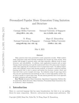 Personalized Popular Music Generation Using Imitation and Structure