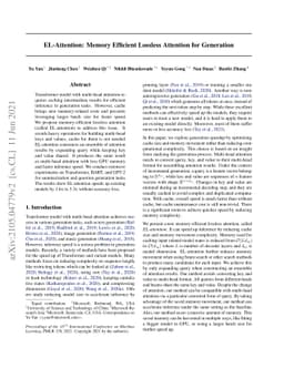 EL-Attention: Memory Efficient Lossless Attention for Generation