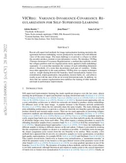 VICReg: Variance-Invariance-Covariance Regularization for
  Self-Supervised Learning