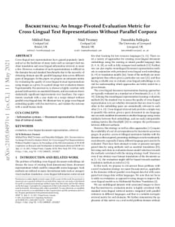 Backretrieval: An Image-Pivoted Evaluation Metric for Cross-Lingual Text
  Representations Without Parallel Corpora