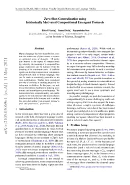 Zero-Shot Generalization using Intrinsically Motivated Compositional
  Emergent Protocols