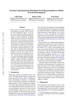 Towards Using Diachronic Distributed Word Representations as Models of
  Lexical Development