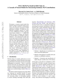 UIUC_BioNLP at SemEval-2021 Task 11: A Cascade of Neural Models for
  Structuring Scholarly NLP Contributions