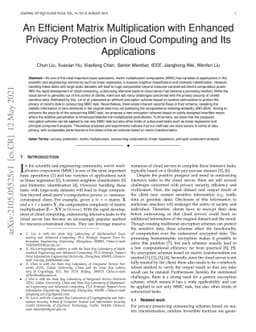 An Efficient Matrix Multiplication with Enhanced Privacy Protection in
  Cloud Computing and Its Applications