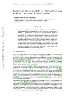 Exploring the Similarity of Representations in Model-Agnostic
  Meta-Learning