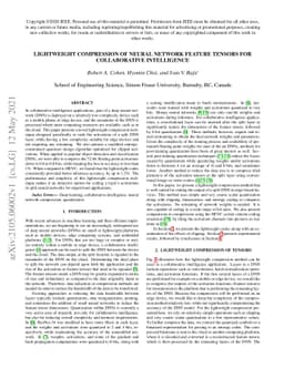 Lightweight compression of neural network feature tensors for
  collaborative intelligence