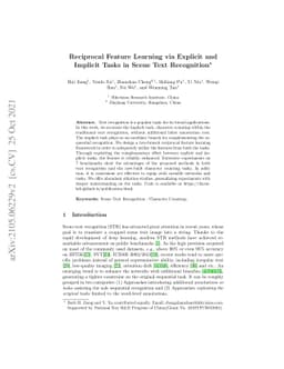 Reciprocal Feature Learning via Explicit and Implicit Tasks in Scene
  Text Recognition