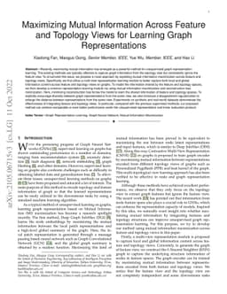 Maximizing Mutual Information Across Feature and Topology Views for
  Learning Graph Representations
