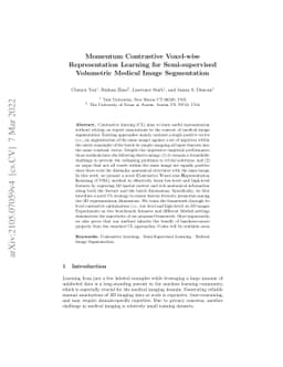 Momentum Contrastive Voxel-wise Representation Learning for
  Semi-supervised Volumetric Medical Image Segmentation
