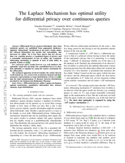 The Laplace Mechanism has optimal utility for differential privacy over
  continuous queries