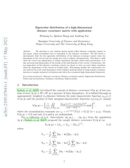 Eigenvalue distribution of a high-dimensional distance covariance matrix
  with application
