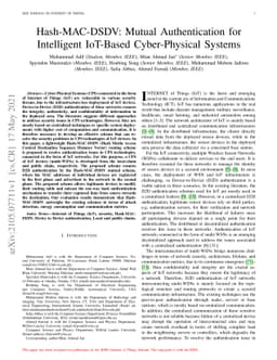 Hash-MAC-DSDV: Mutual Authentication for Intelligent IoT-Based
  Cyber-Physical Systems