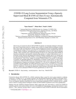 COVID-19 Lung Lesion Segmentation Using a Sparsely Supervised Mask R-CNN
  on Chest X-rays Automatically Computed from Volumetric CTs