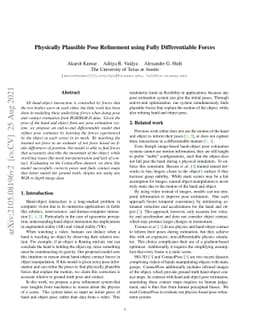 Physically Plausible Pose Refinement using Fully Differentiable Forces