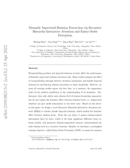 Distantly Supervised Relation Extraction via Recursive
  Hierarchy-Interactive Attention and Entity-Order Perception