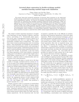 Arrested phase separation in double-exchange models: machine-learning
  enabled large-scale simulation