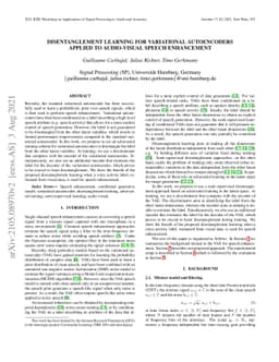 Disentanglement Learning for Variational Autoencoders Applied to
  Audio-Visual Speech Enhancement