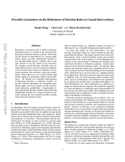 Provable Guarantees on the Robustness of Decision Rules to Causal
  Interventions
