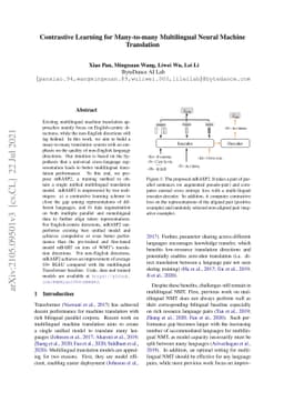 Contrastive Learning for Many-to-many Multilingual Neural Machine
  Translation