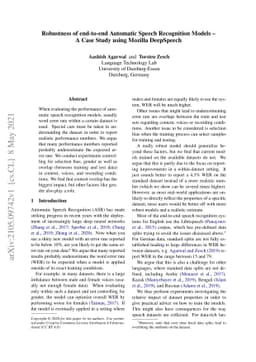 Robustness of end-to-end Automatic Speech Recognition Models -- A Case
  Study using Mozilla DeepSpeech